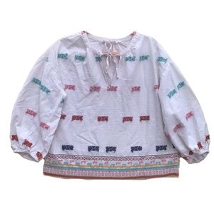 Lou & Grey For Loft Getaway Peasant Blouse White Women's Small 100% Cotton